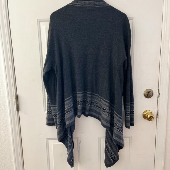 Eddie Bauer Gray Aztec Water-Fall Open-Front Sweater Sz Med - Picture 7 of 11